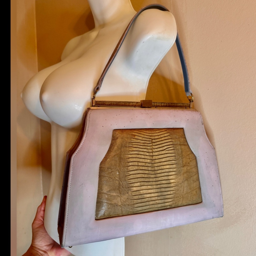 “JOHASEN” REPTILE LEATHER FAUX SUEDE VTG POCKETBOOK SHOULDER BAG